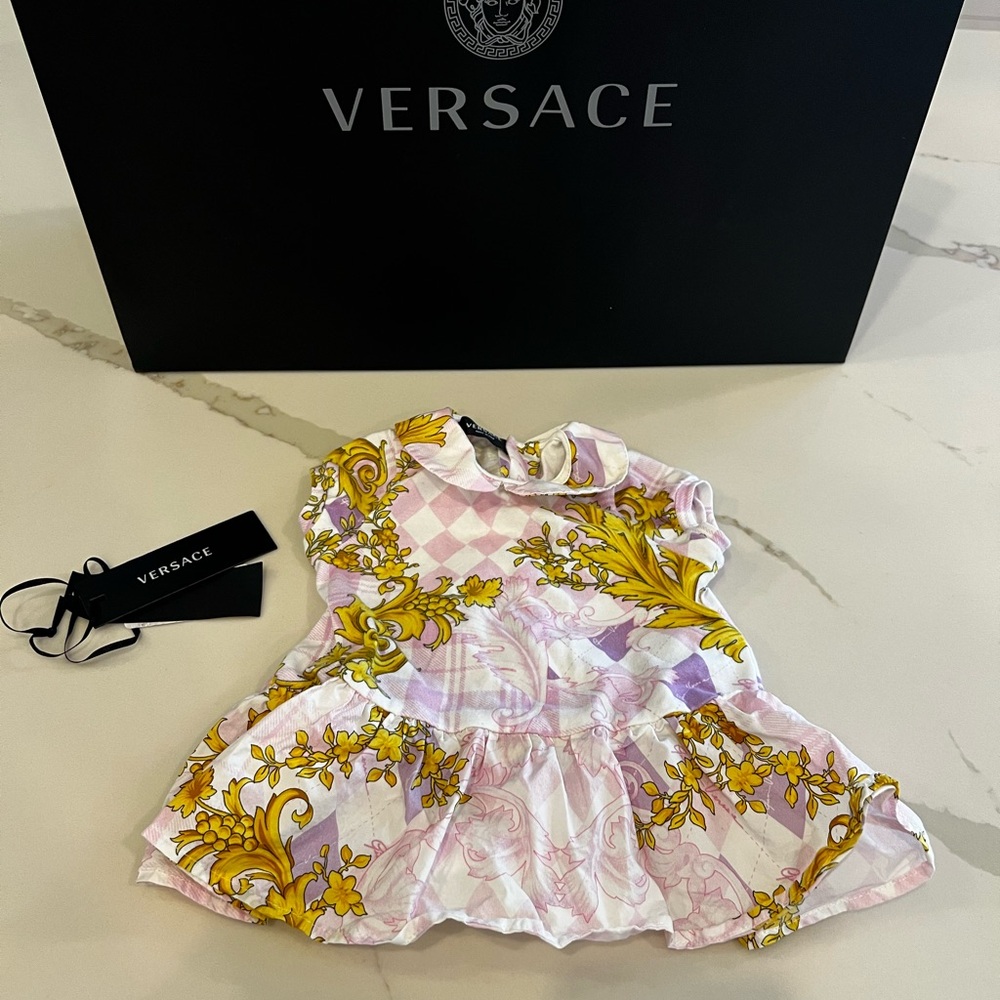 BNWT VERSACE Baby Dress 6-9M with Gold and Pink Accents